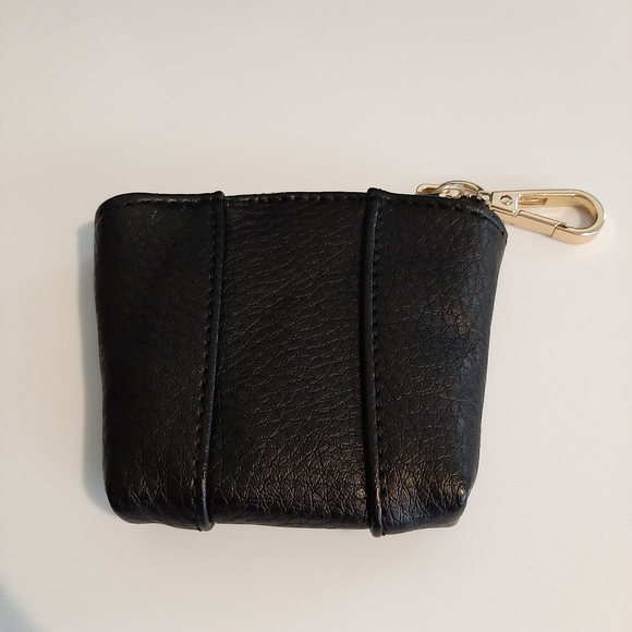 Anne Klein Key Chain Zippered Pouch Bag Charm Black Leather - Picture 3 of 7